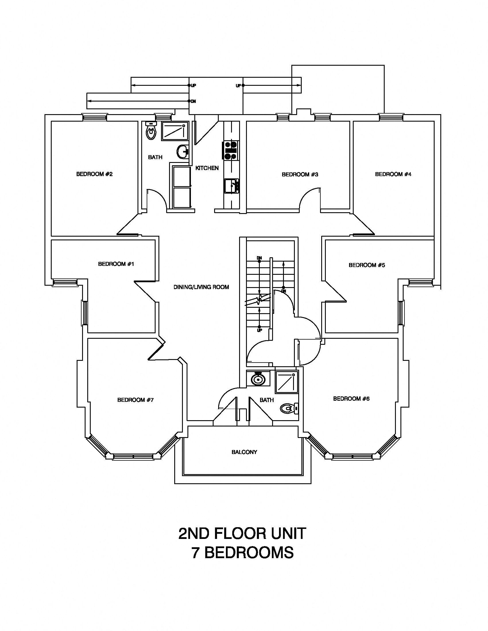 Floor plan for 7 beds, 2 baths, 1845 sqft